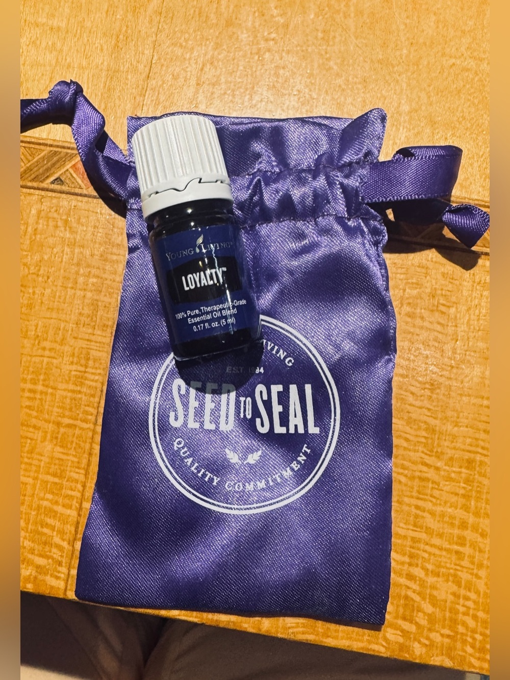 Ing Purple Satin Drawstring Pouch with Small Bottle